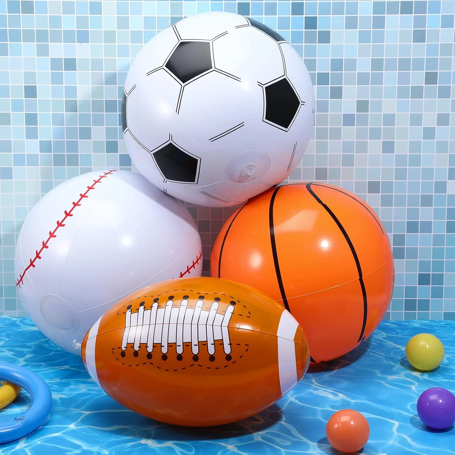Sosation 16 Piece Inflatable Sports Ball Set - Includes Football, Baseball, Basketball, and Soccer Balls, Made of PVC Plastic, Perfect for Indoor and Outdoor Use