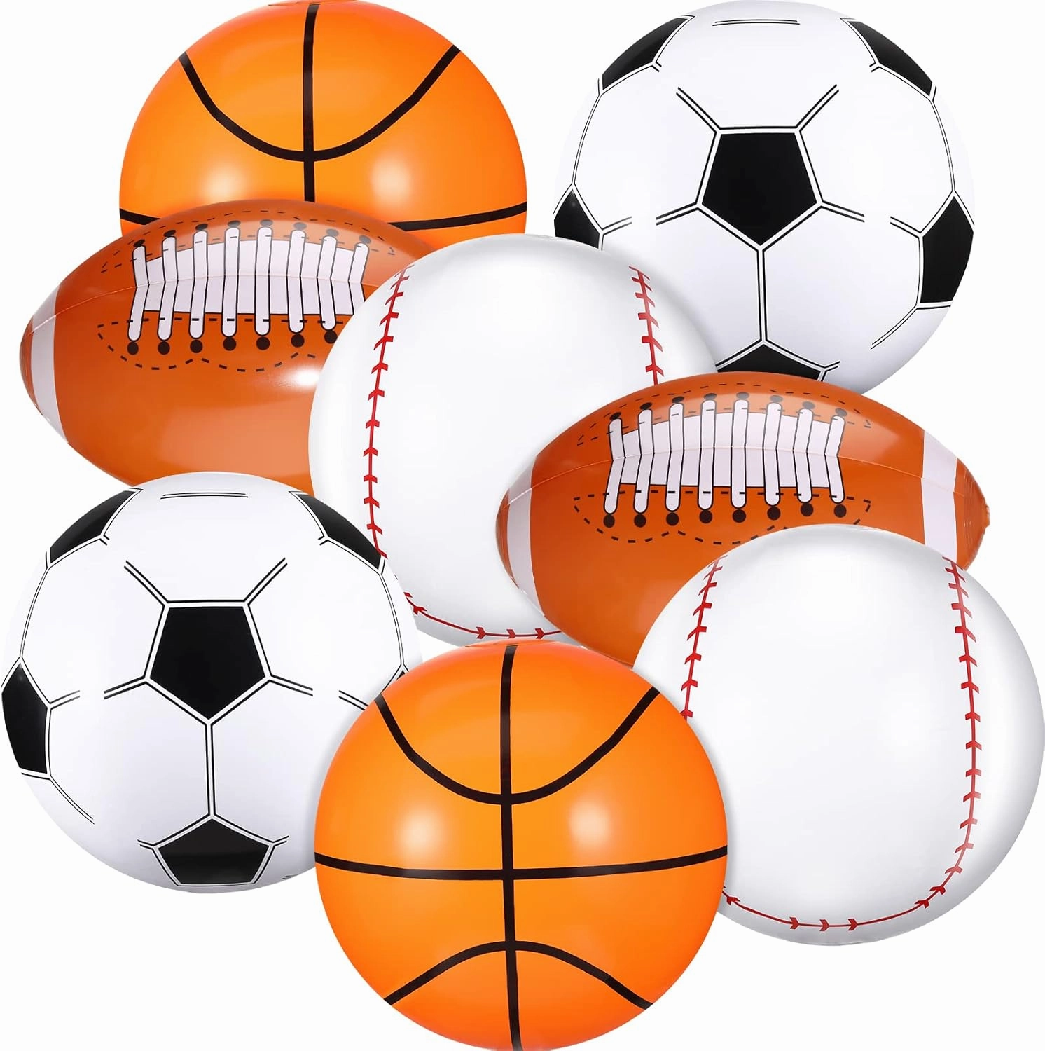 Sosation 8 Pcs Inflatable Sports Balls 16 Inch Inflatable Beach Ball Blow up 4 Styles Sports Party Decorations Balls of Swimming Pool Summer Pool Toys for Indoor Outdoor Beach