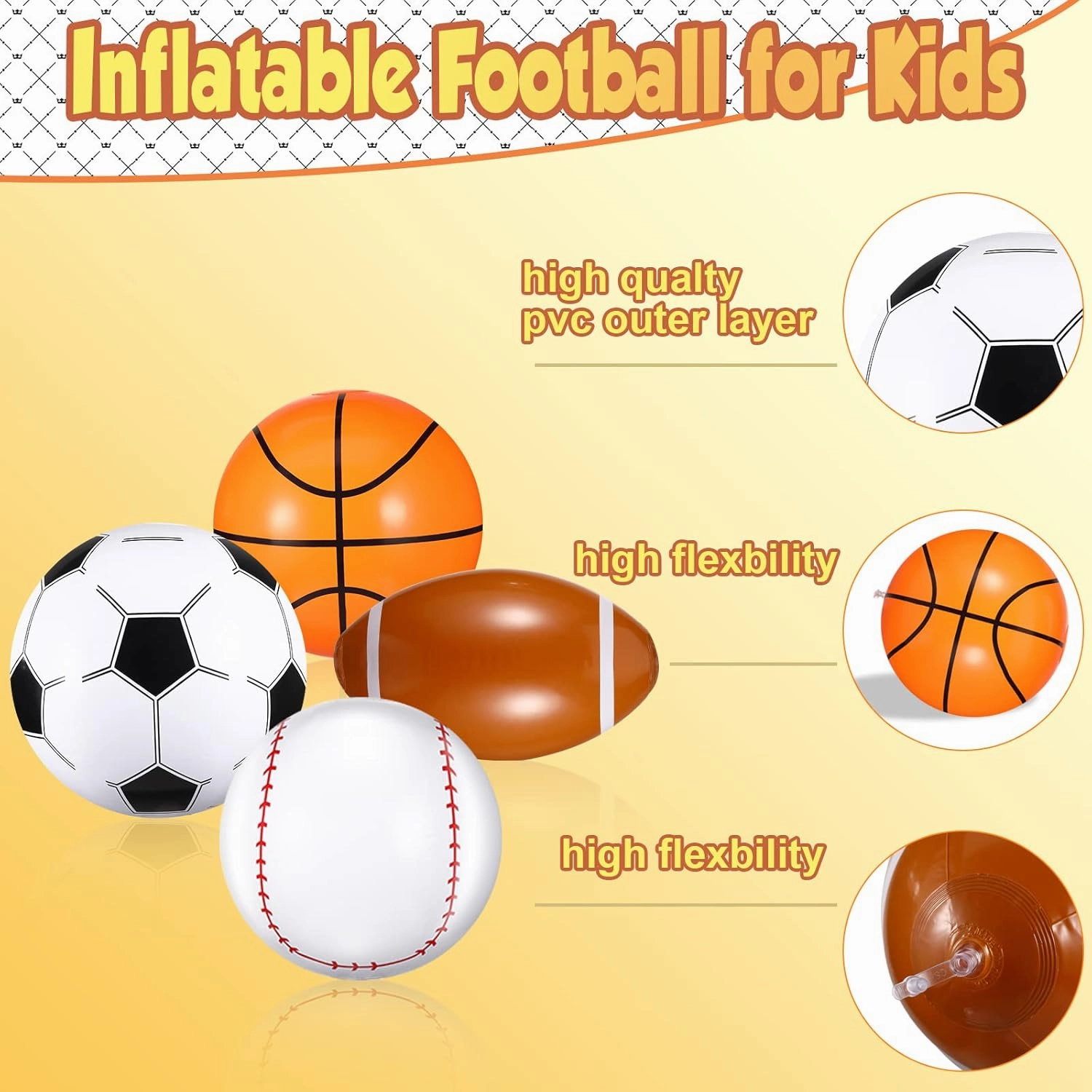 Sosation 8 Pcs Inflatable Sports Balls 16 Inch Inflatable Beach Ball Blow up 4 Styles Sports Party Decorations Balls of Swimming Pool Summer Pool Toys for Indoor Outdoor Beach