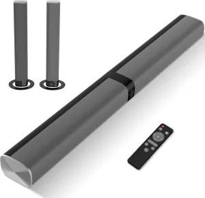 Sound Bar for Smart TV, 80W Soundbar with Bluetooth/ARC/Opt/AUX Connect, Auto Volume Boost, 3 Equalizer Modes, 2 in 1 Detachable Soundbar for TV/PC/Gaming/Projectors