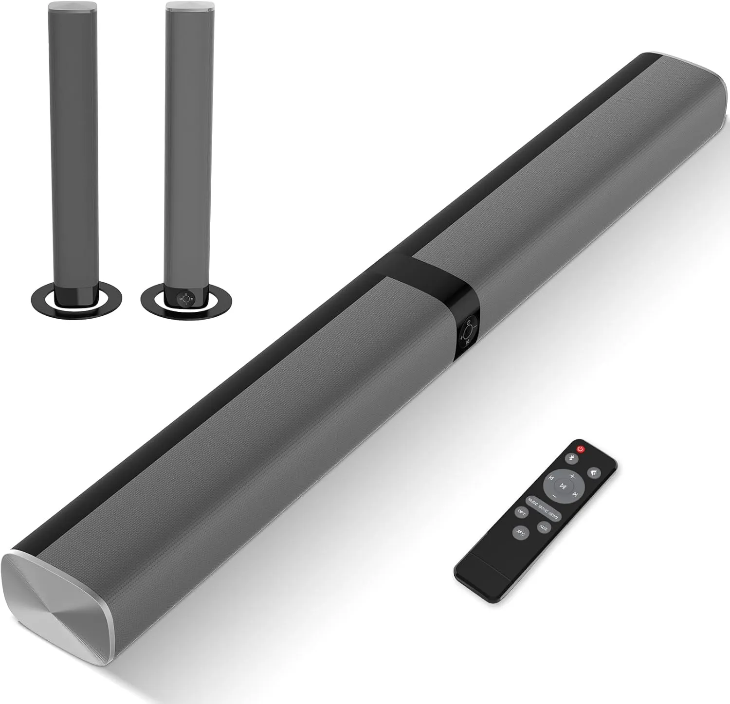 Sound Bar for Smart TV, 80W Soundbar with Bluetooth/ARC/Opt/AUX Connect, Auto Volume Boost, 3 Equalizer Modes, 2 in 1 Detachable Soundbar for TV/PC/Gaming/Projectors