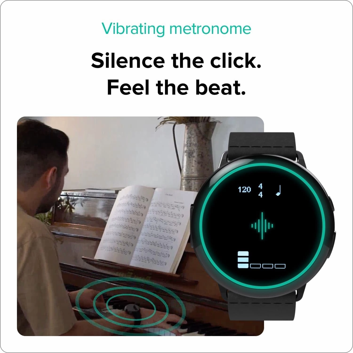 Soundbrenner Core 2, Music Practice Companion for All Musicians with Vibrating Metronome, Practice Tracker, Chromatic Tuner, Decibel Meter and Smart Watch, Best in Show at NAMM (Jet black)