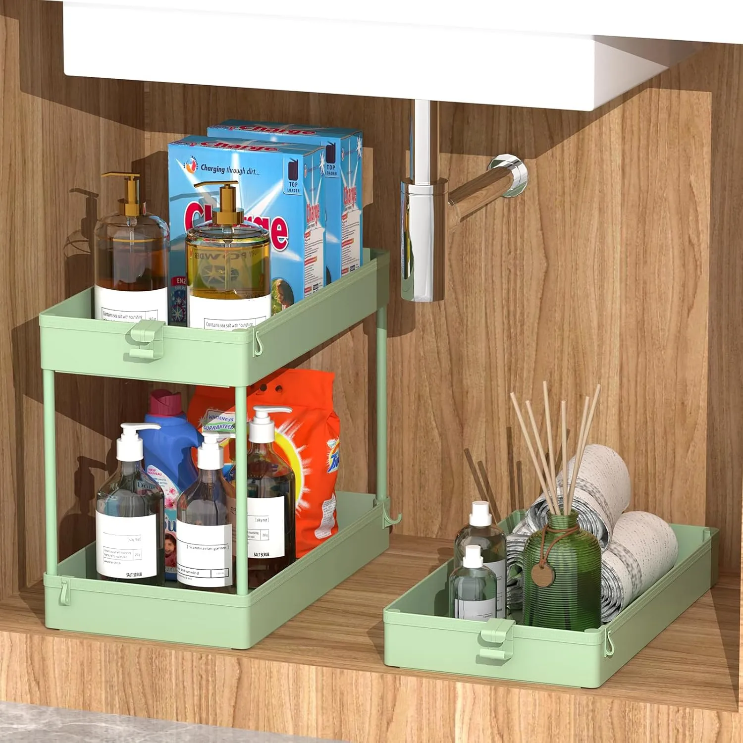 SPACEKEEPER Rolling Storage Cart 3 Tier, Bathroom Cart Organizer Laundry Room Organizer Utility Cart Mobile Shelving Unit Multi-Functional Shelves for Office, Kitchen, Bathroom, Green