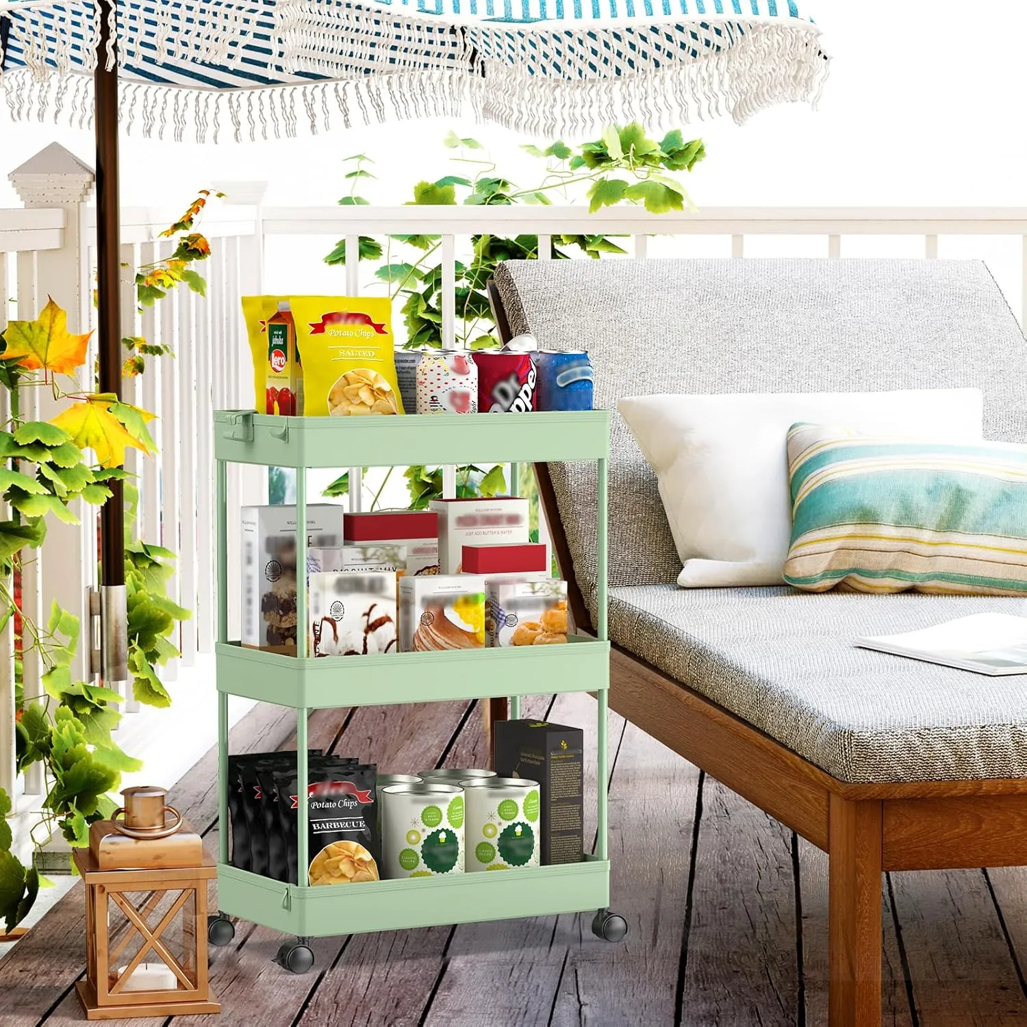SPACEKEEPER Rolling Storage Cart 3 Tier, Bathroom Cart Organizer Laundry Room Organizer Utility Cart Mobile Shelving Unit Multi-Functional Shelves for Office, Kitchen, Bathroom, Green