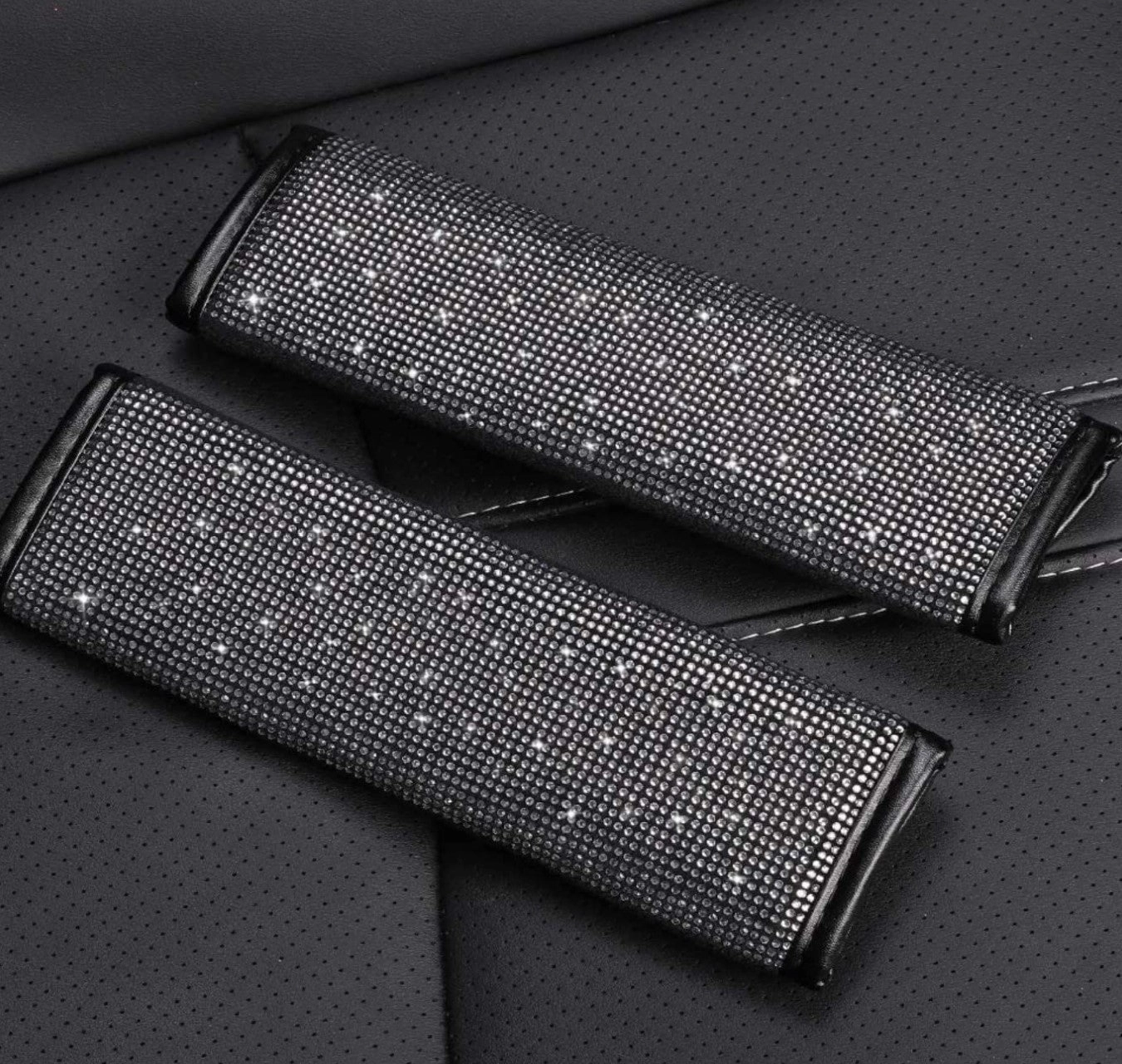 Sparkly 15 Inch Car Steering Wheel Covers Set, 7 Pack Crystal Rhinestone Car Accessories with Seat Belt Pad, Gear Shift Knob Cover, Ignition Button Ring, Shiny Car Coaster