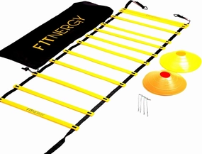Speed and Agility Ladder Training Equipment Yellow 12 Rung Ladder Free Carrying Bag   10 Speed Cones (5 Orange   5 Yellow)   4 Pegs & D-Rings Soccer Football