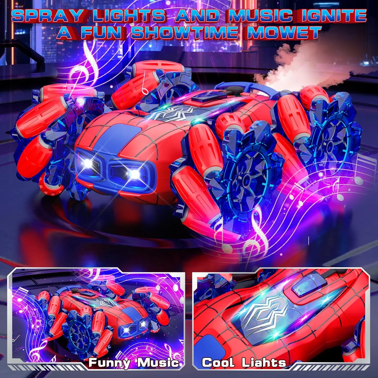 Spider Remote Control Car 4WD 360° Rotating Stunt Rc Cars | 2.4GHz Remote Control with LED Headlights, All-Terrain Off-Road Toy for Kids Ages 4-13 - Ideal Birthday for Boys & Girls