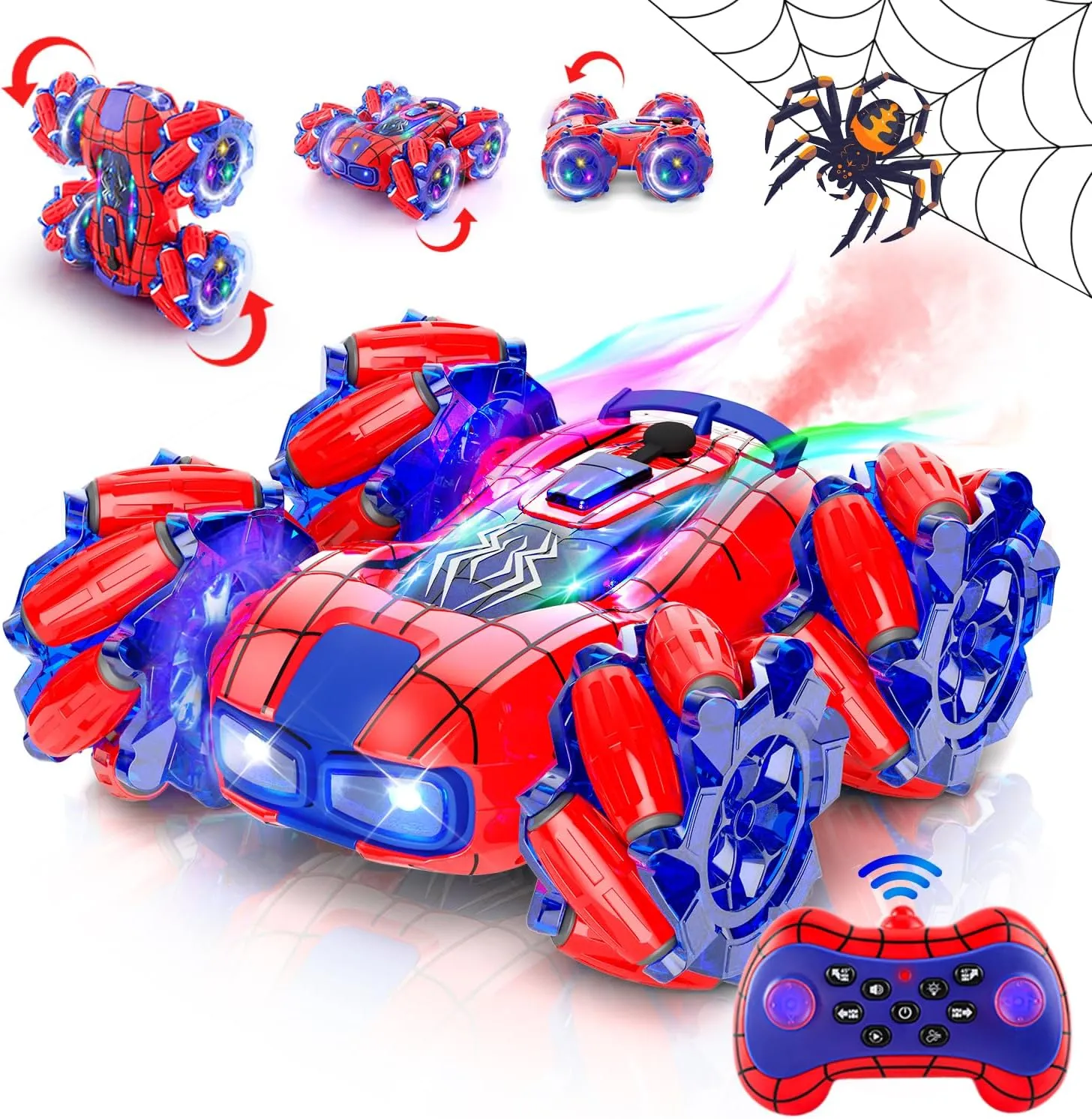 Spider Remote Control Car 4WD 360° Rotating Stunt Rc Cars | 2.4GHz Remote Control with LED Headlights, All-Terrain Off-Road Toy for Kids Ages 4-13 - Ideal Birthday for Boys & Girls