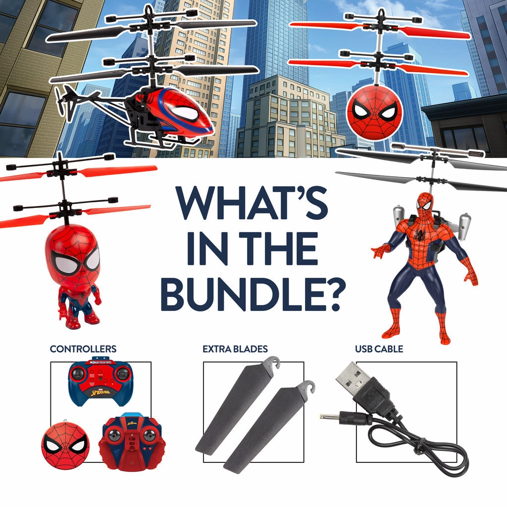 Spider-Man Flying Figure, Big Head, Heli Ball & Helicopter Bundle