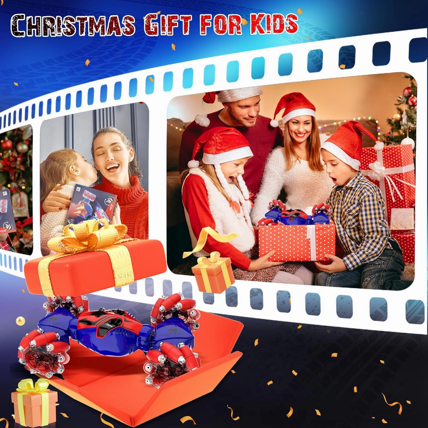 Spider Remote Control Stunt Car: Christmas Birthday Gifts for Boys Toys Ages 6-12 - 2.4Ghz Gesture Sensing Remote Control Cars with Light and Music Spray - 8WD Drift 360° Rotating RC Car for 7-14 Kids