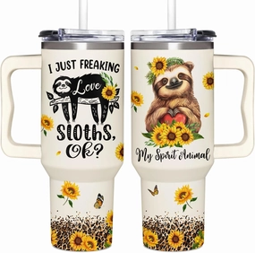 Spirit Sloth Cup - 40oz Tumbler with Handle - Sloth Stuff Accessories Decor for Women - Birthday, Christmas Gifts