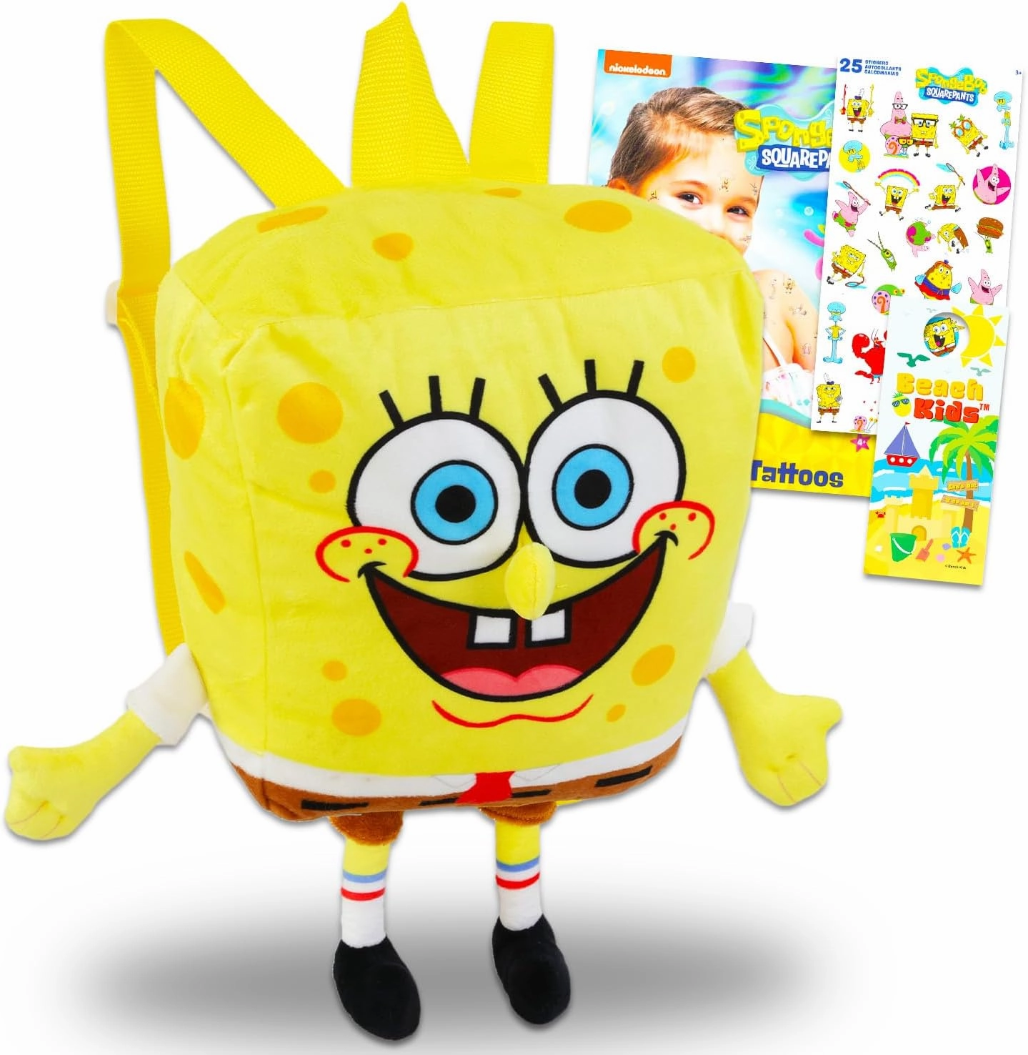 Spongebob Squarepants Plush Doll Gift Set - Bundle with 14" Deluxe Spongebob Plush Toy with Carrying Straps, Stickers, Tattoos, More | Spongebob Gifts for Kids, Boys, Girls