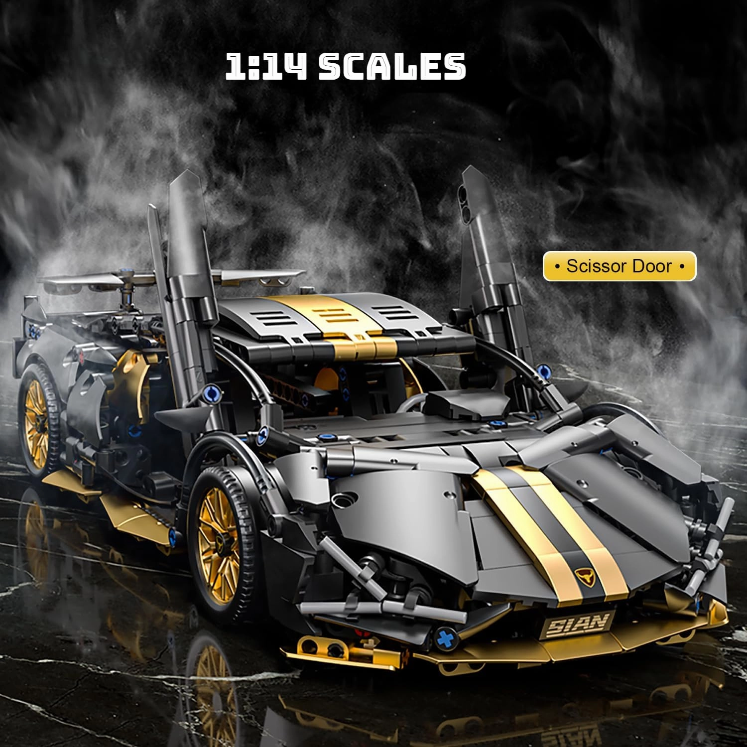 Sport Race Car Building Block Sets for Adults Boys,Black Technical Racing Supercar Toys Kits with LED Light Collectible 1:14 MOC Model Construction Birthday Gifts for Teens Age 8-12 12-16,14 
