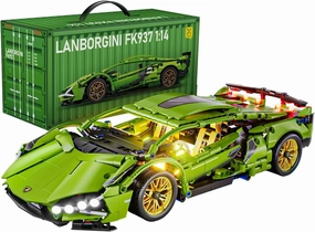 Sport Race Car Building Block Sets for Adults Boys,Green Racing Supercar Toys Kits with LED Light Collectible 1:14 Model Construction Birthday Gifts for Teens Age 8-12 12-16,14 14 (1254 PCS)