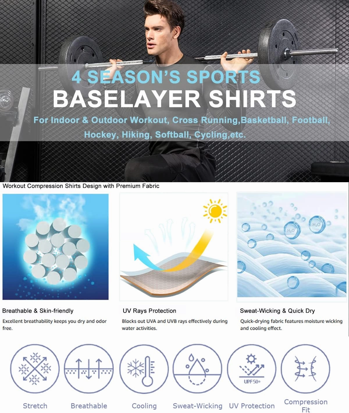 SPVISE Compression Shirt Men Long Sleeve Athletic Workkout Tops Dry Fit Gym Base Layer Undershirts Running Basketball Cycling