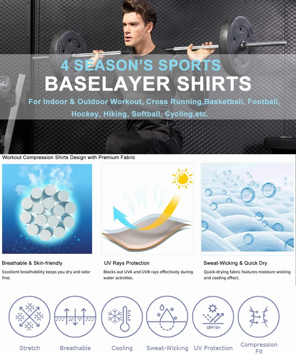 SPVISE Compression Shirt Men Long Sleeve Athletic Workkout Tops Dry Fit Gym Base Layer Undershirts Running Basketball Cycling