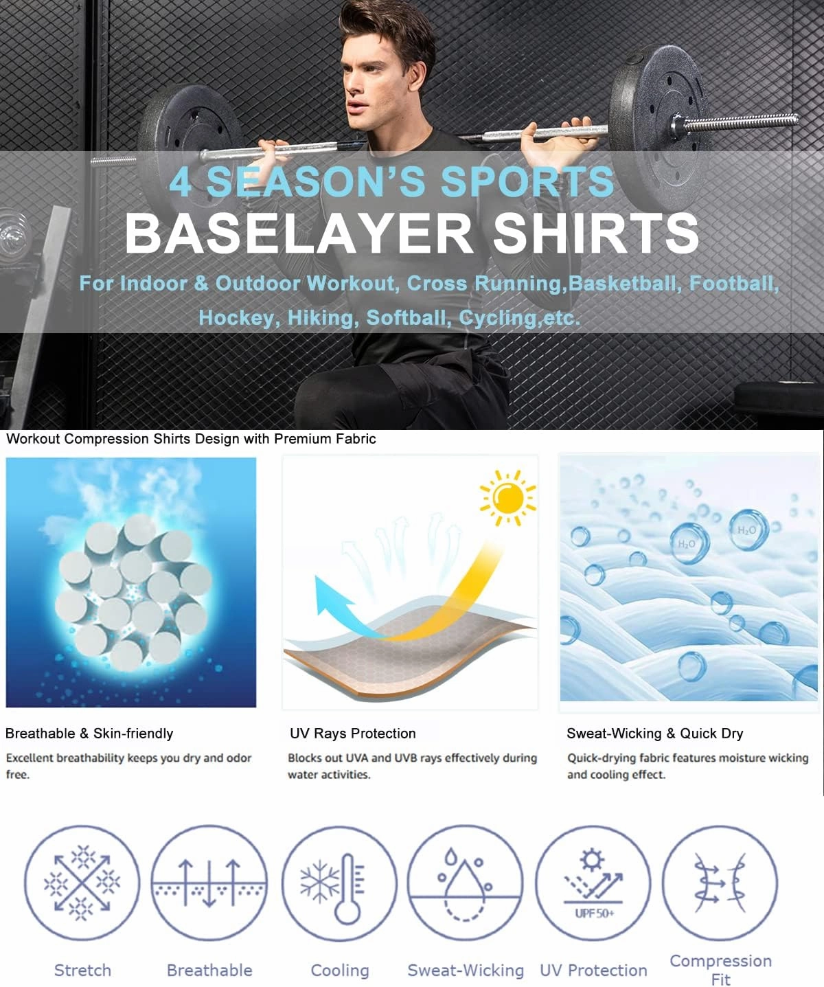 SPVISE Compression Shirt Men Long Sleeve Athletic Workkout Tops Dry Fit Gym Base Layer Undershirts Running Basketball Cycling