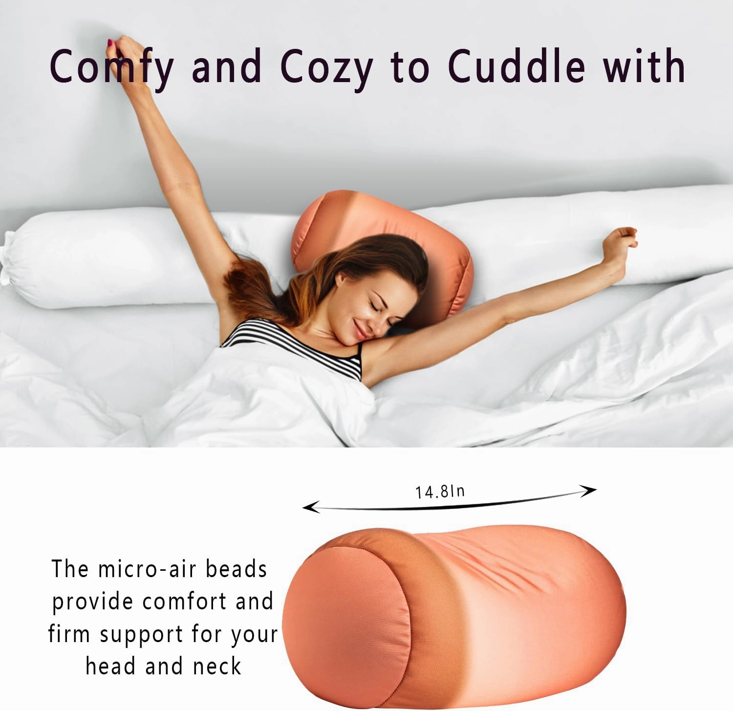 Squishy Microbead Neck Pillow, 7Inch x 12Inch Soft Travel Body Bed Pillow Bean Pillow for Kids Adult Chair Sleeping Car Seat, Fun Dormroom (Brown Colorful)