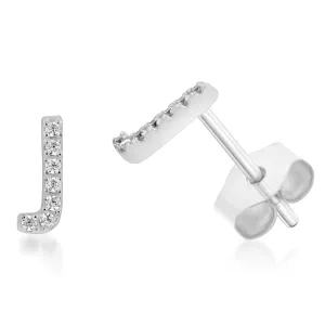 Sterling Silver Cubic Zirconia Initial "J" Stud Earrings