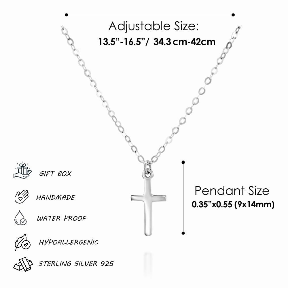 Sterling Silver Cross Choker, Cross Necklace for Women, Cross Pendant Necklaces, Length 13.5-16.5 Inches, Christian Jewelry, Faith Gift, Small Cross (Silver Choker 13.5" 3" extender)