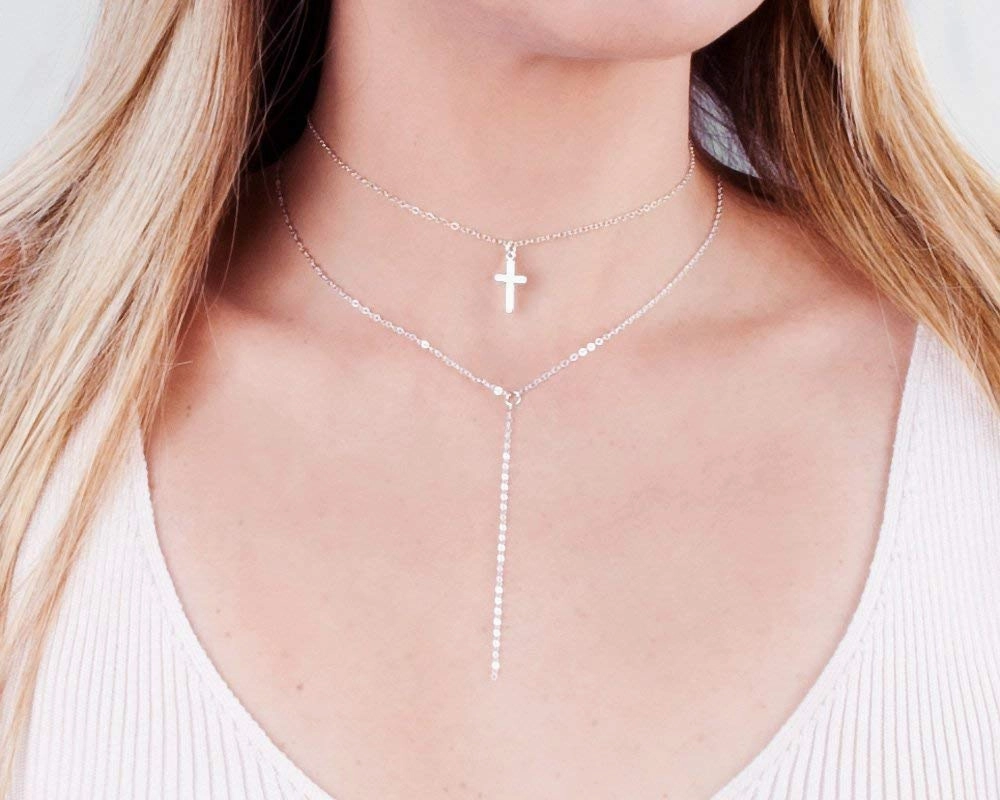 Sterling Silver Cross Choker, Cross Necklace for Women, Cross Pendant Necklaces, Length 13.5-16.5 Inches, Christian Jewelry, Faith Gift, Small Cross (Silver Choker 13.5" 3" extender)
