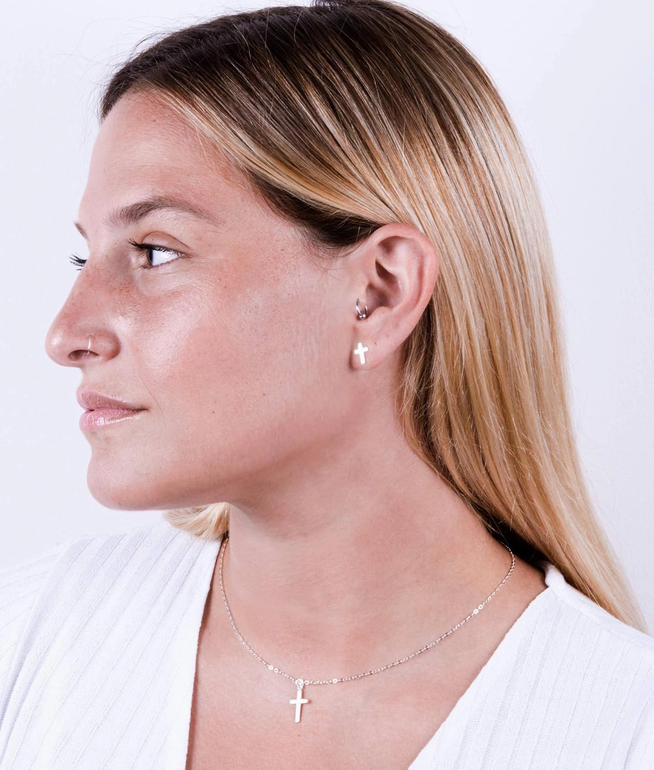 Sterling Silver Cross Choker, Cross Necklace for Women, Cross Pendant Necklaces, Length 13.5-16.5 Inches, Christian Jewelry, Faith Gift, Small Cross (Silver Choker 13.5" 3" extender)