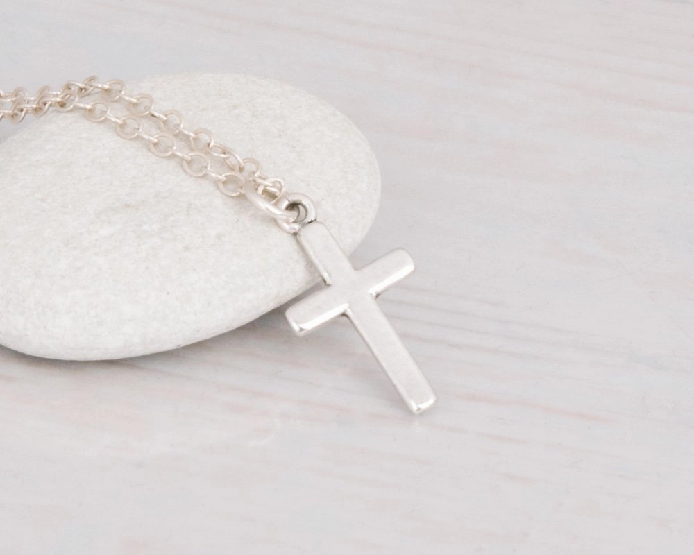 Sterling Silver Cross Choker, Cross Necklace for Women, Cross Pendant Necklaces, Length 13.5-16.5 Inches, Christian Jewelry, Faith Gift, Small Cross (Silver Choker 13.5" 3" extender)
