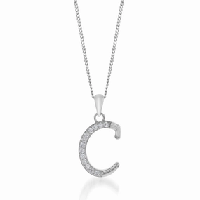 Sterling Silver Cubic Zirconia Cursive Initial "C" Pendant