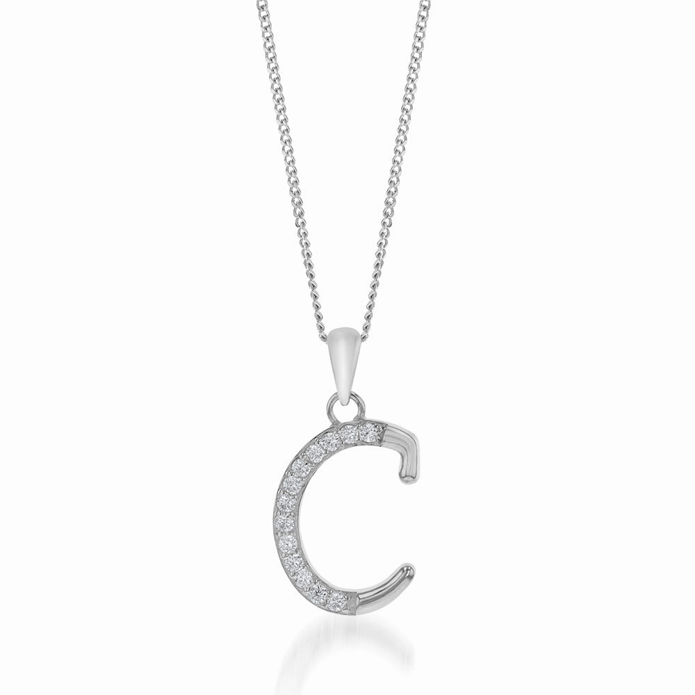 Sterling Silver Cubic Zirconia Cursive Initial "C" Pendant