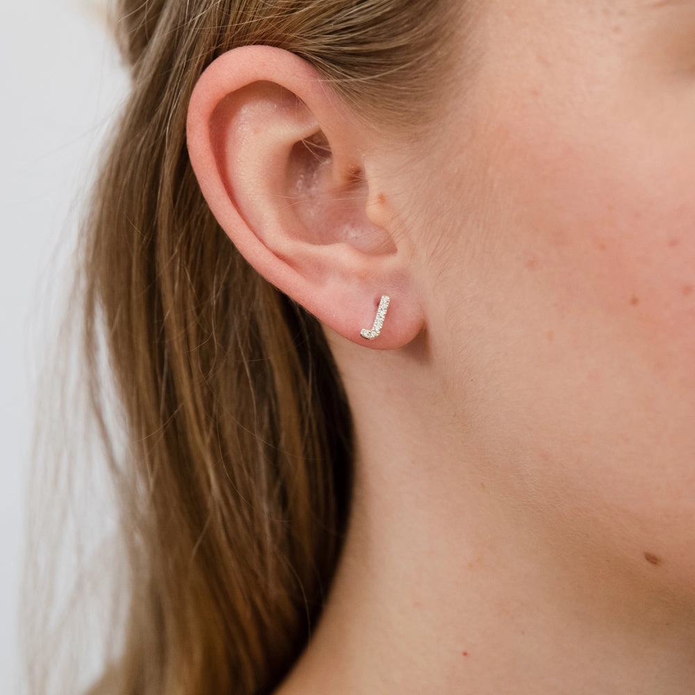 Sterling Silver Cubic Zirconia Initial "J" Stud Earrings