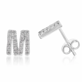 Sterling Silver Cubic Zirconia Initial "M" Stud Earrings