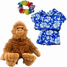 Stomp The Sasquatch – 16 Inch Bigfoot Stuffed Animal with Hawaiian Shirt & Flower Lei – Fun Tropical Soft Toy for Kids, Collectors, Gifts, and Mythical Creature Fans
