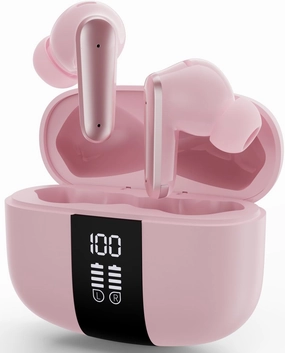 Studio-Quality Wireless Ear Buds with Deep Bass & Enhanced Audio Clarity, Bluetooth 5.4, 10-Year Lifespan Earbuds, ENC Noise Cancelling Calls, Secure Fit Memory Foam Tips, IPX6 Waterproof (Pink)