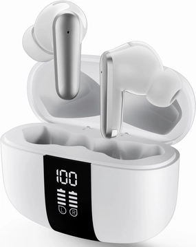 Studio-Quality Wireless Ear Buds with Deep Bass & Enhanced Audio Clarity, Bluetooth 5.4, 10-Year Lifespan Earbuds, ENC Noise Cancelling Calls, Secure Fit Memory Foam Tips, IPX6 Waterproof (White)