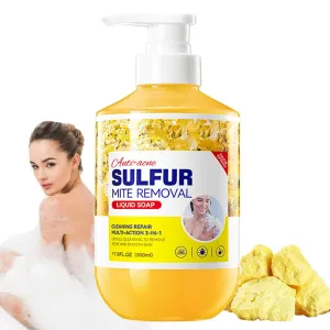 Sulfur Body Wash,𝐀𝐜𝐧𝐞 𝐚𝐧𝐝 𝐌𝐢𝐭𝐞 𝐑𝐞𝐦𝐨𝐯𝐚𝐥 Cleanser and Shower Gel Three in One,500ml Clean Refreshing Soothes Gentle Daily Body Clean for Women and Men