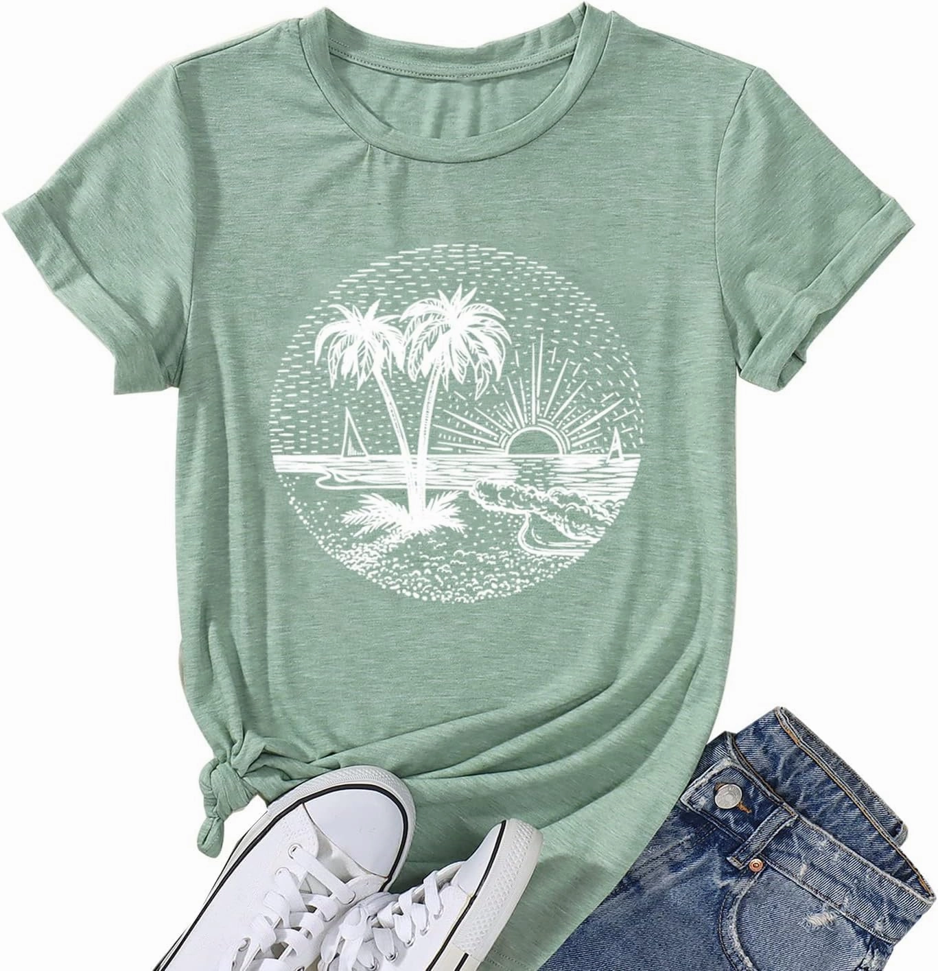 Summer Beach Tank Tops for Women Funny Cute Sunshine Coconut Tree Graphic Tee Shirt Hawaiian Family Vacation Tops
