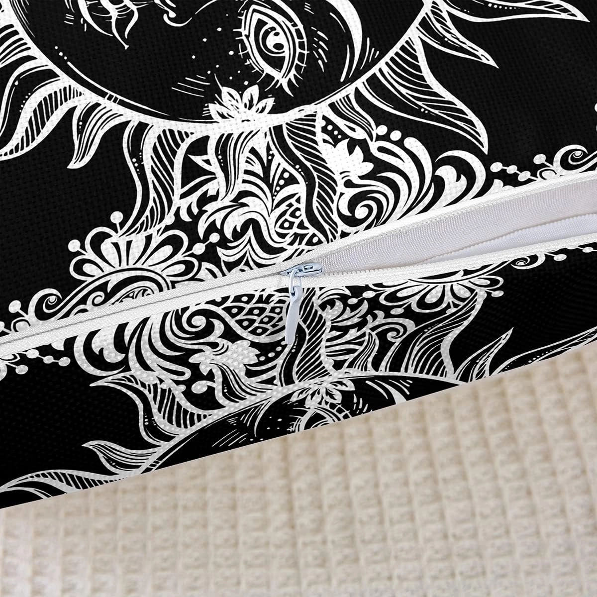 Sun And Moon Decorative Pillow Covers, Boho Exotic Style Pillow Covers For Home Office Sofa, Black White Bohemian Mandala Decor Cushion Covers, Botanical Floral Throw Pillow Covers, 18x18 Set of 2