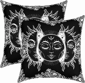 Sun And Moon Decorative Pillow Covers, Boho Exotic Style Pillow Covers For Home Office Sofa, Black White Bohemian Mandala Decor Cushion Covers, Botanical Floral Throw Pillow Covers, 18x18 Set of 2