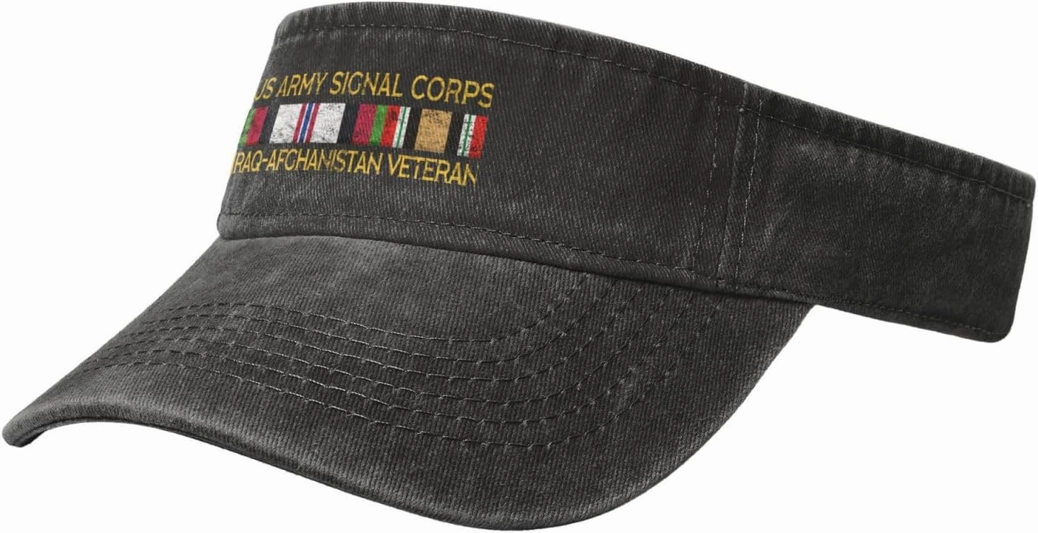 Sun Visor Hats US Army Signal Corps Iraq-Afghanistan Veteran Adjustable Ball Caps Empty Top Baseball Running Tennis for Men Women Outdoor Travel Beach