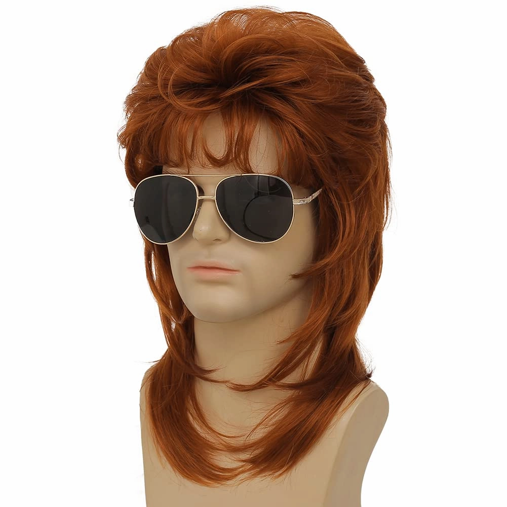 Swiking Orange Mullet Wig for Men Retro 70s 80s Disco Rocker Curly Punk Party Halloween Cosplay Costume Full Wigs (Orange)