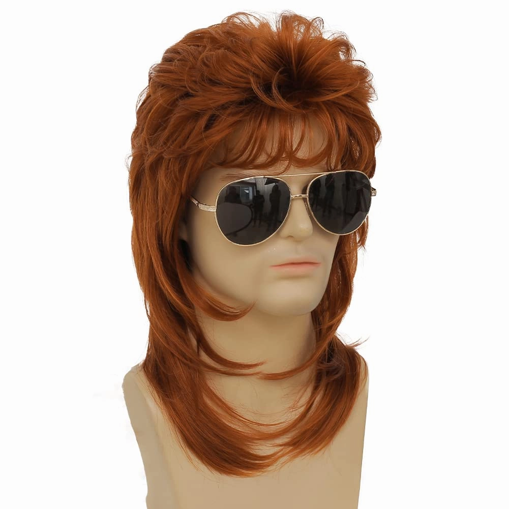 Swiking Orange Mullet Wig for Men Retro 70s 80s Disco Rocker Curly Punk Party Halloween Cosplay Costume Full Wigs (Orange)