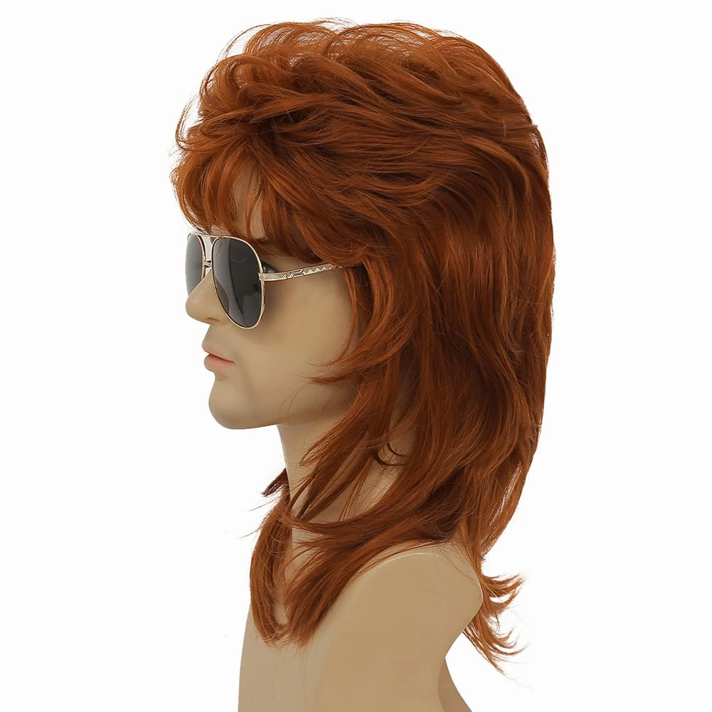 Swiking Orange Mullet Wig for Men Retro 70s 80s Disco Rocker Curly Punk Party Halloween Cosplay Costume Full Wigs (Orange)