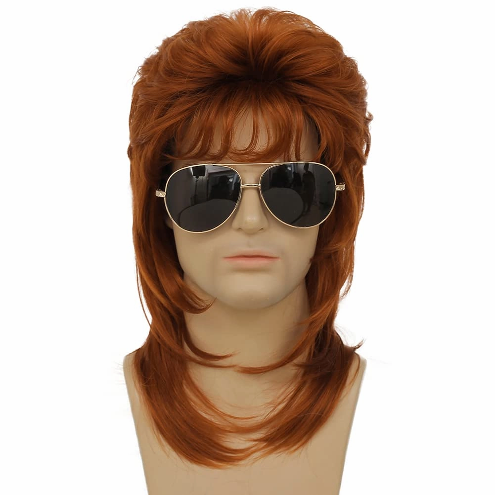 Swiking Orange Mullet Wig for Men Retro 70s 80s Disco Rocker Curly Punk Party Halloween Cosplay Costume Full Wigs (Orange)