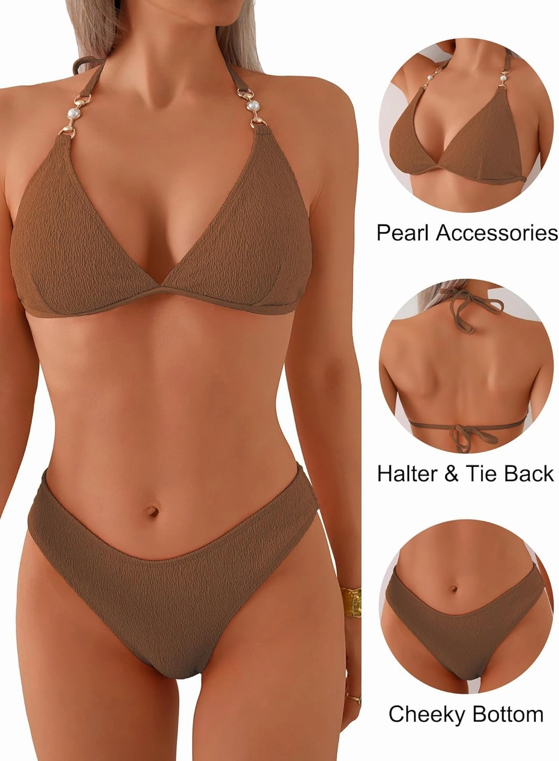 swimall Women's Triangle Bikini Set Cheeky High Cut Sexy Two Piece Swimsuit Cute Halter Bathing Suit