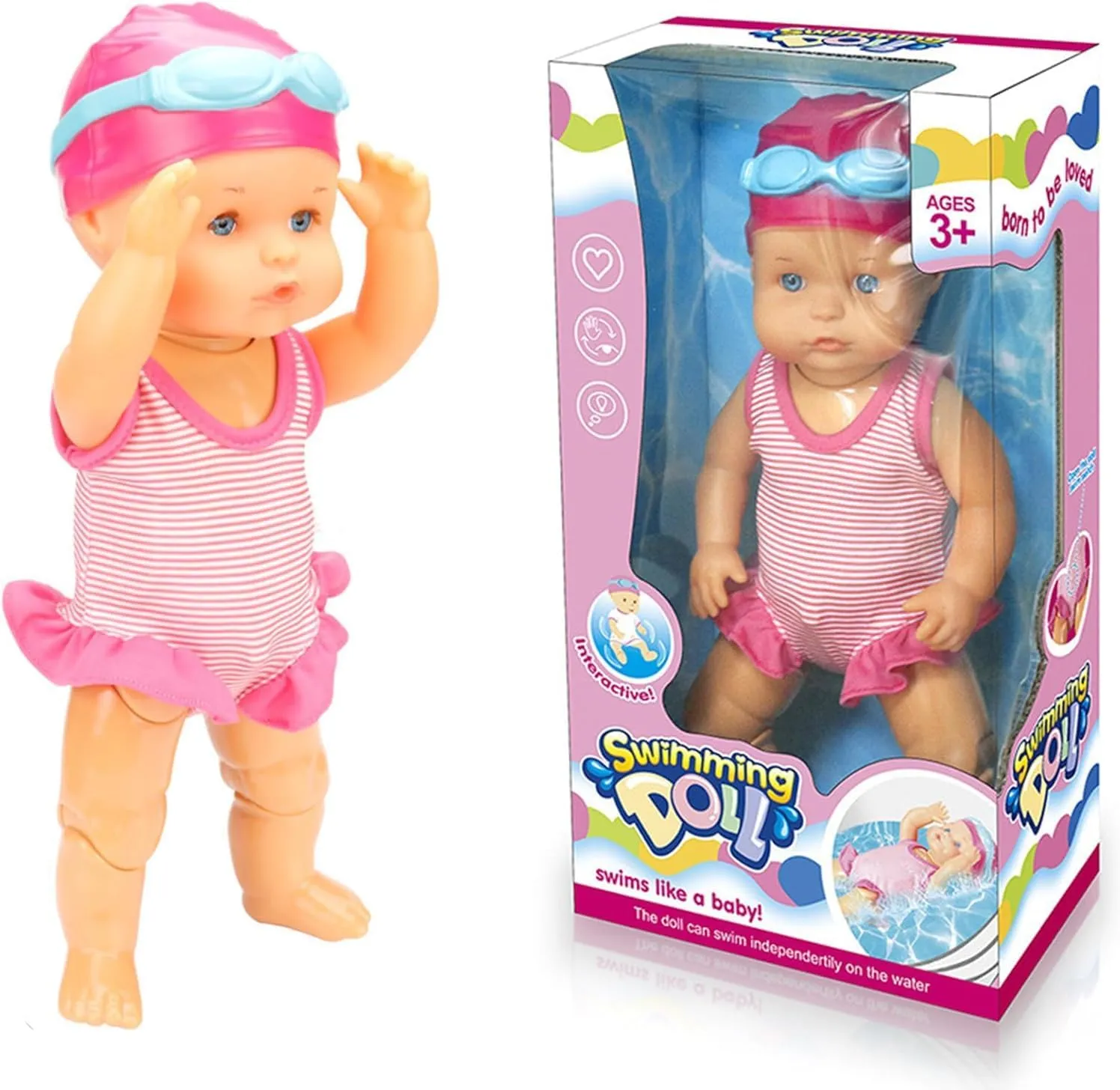 Swimming Baby Doll, 2025 New Movable Joint Battery Powered Breaststroke Swimming Doll with Detachable Suit Cute Realistic Waterproof (A1)