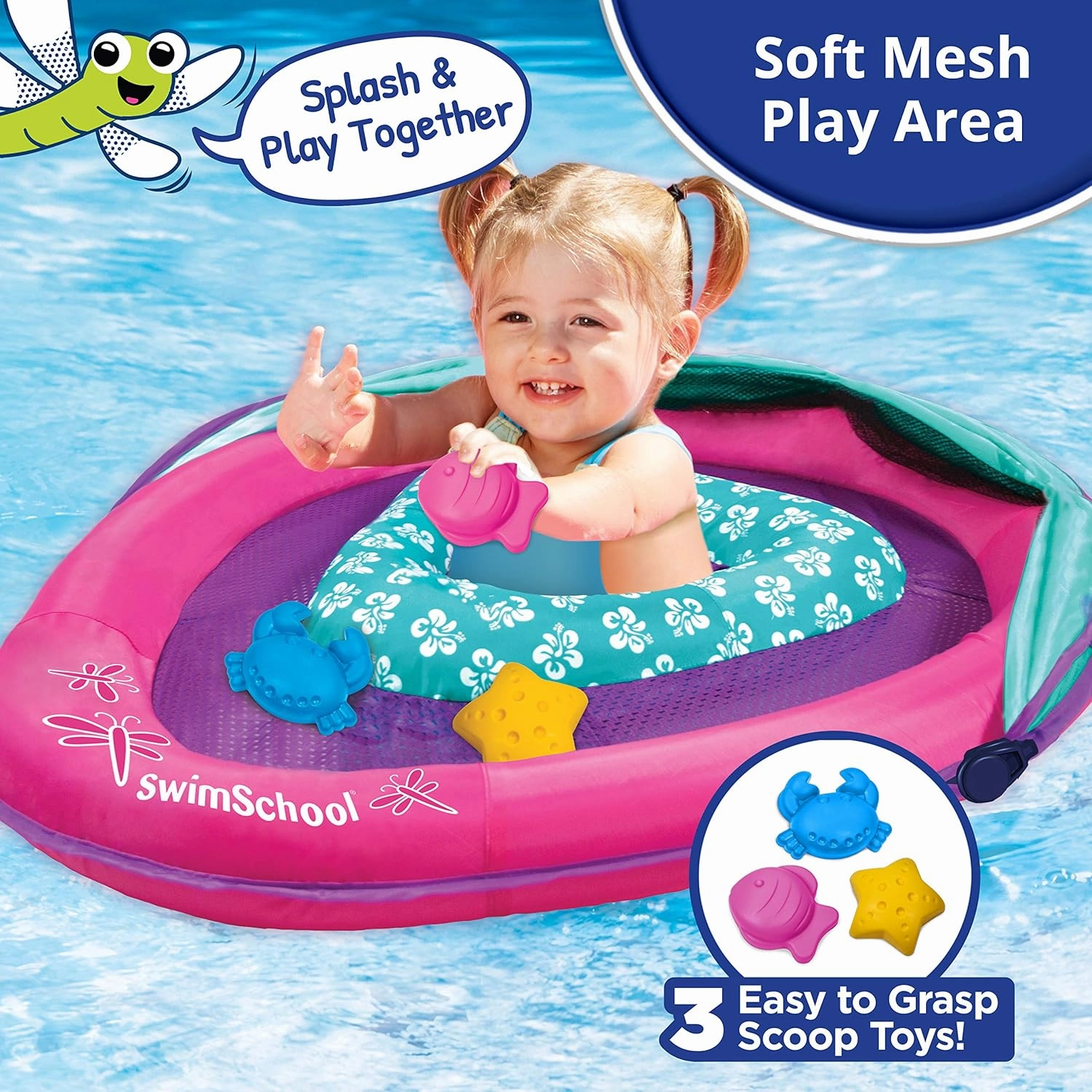 SwimSchool Infant Baby Pool Floats, Free Swimming, Super Buoyant – Ages 6-24 Months – Multiple Colors/Styles – Adjustable Canopies and Seats, Splash & Play Baby Floaties