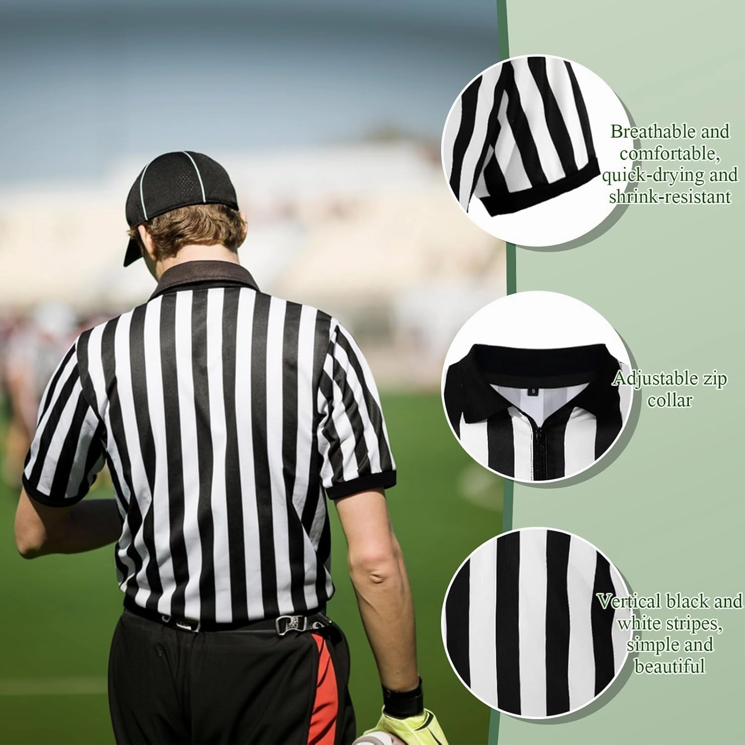Syhood Men's Referee Shirt Stripe Umpire Jersey, Penalty Flag and Whistle for Football Soccer Sports and Halloween Cosplay