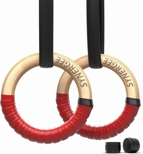 Synergee Wood Olympic Gymnastics Rings 1.25" and 1" Grip with Adjustable Straps & Grip Tape for Pull Ups Dips and Muscle Ups