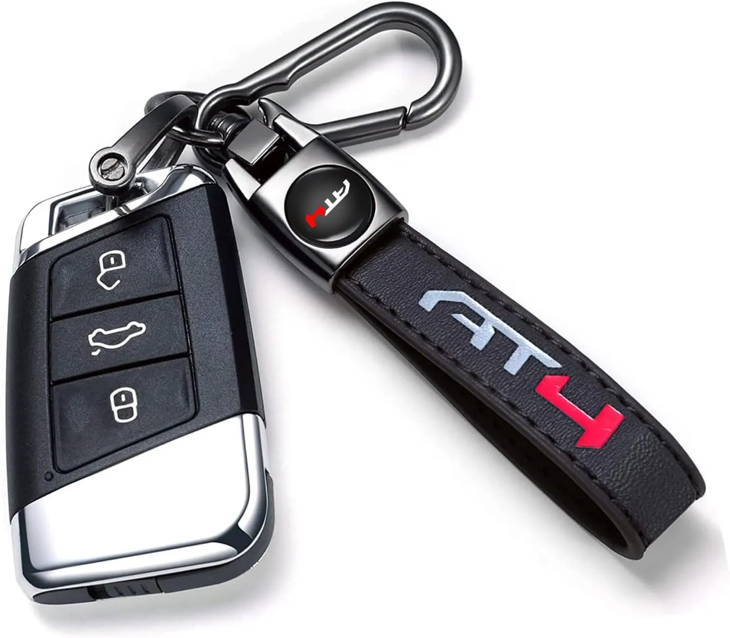 TACOMA Genuine Leather Car Key Chain for GMC AT4 Keychain for Men and Women Family Present Key Ring Accessories(Black)