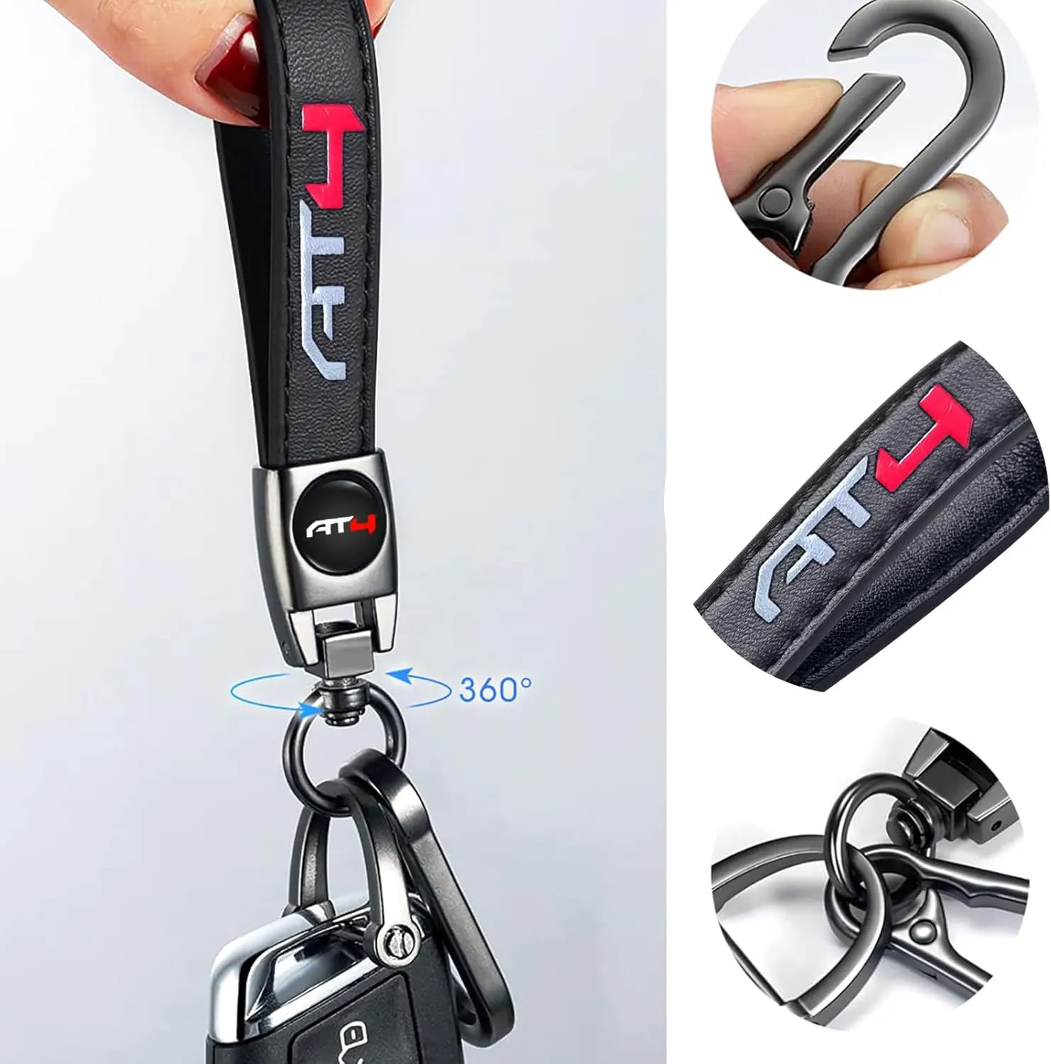 TACOMA Genuine Leather Car Key Chain for GMC AT4 Keychain for Men and Women Family Present Key Ring Accessories(Black)